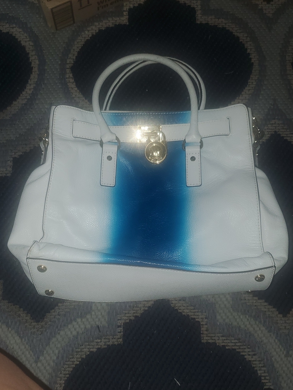 MICHAEL Michael Kors White Satchel with Blue Ombre Center - Gold Hardware